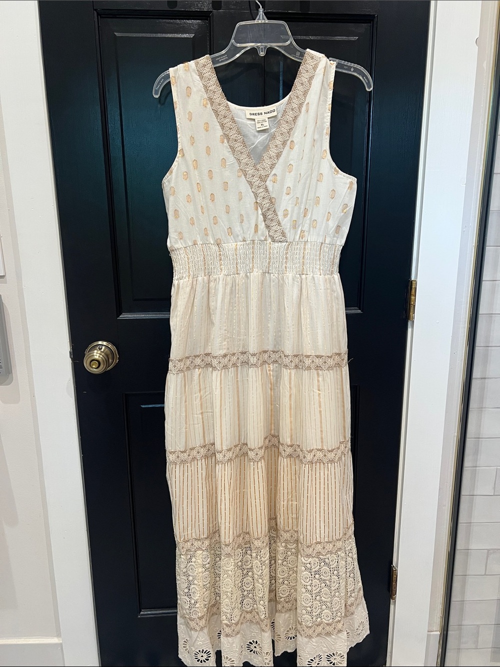 Cream Lace-Trim Midi Dress